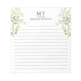 Bloco De Notas White Floral Wildflower Classic Monogram Lined