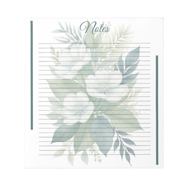 Bloco De Notas White Flower Bouquet & Green FoliageLined Notepad (Frente)