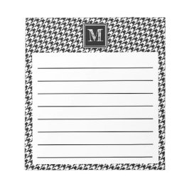Bloco De Notas White Houndstooth Preto Clássico | Monograma moder