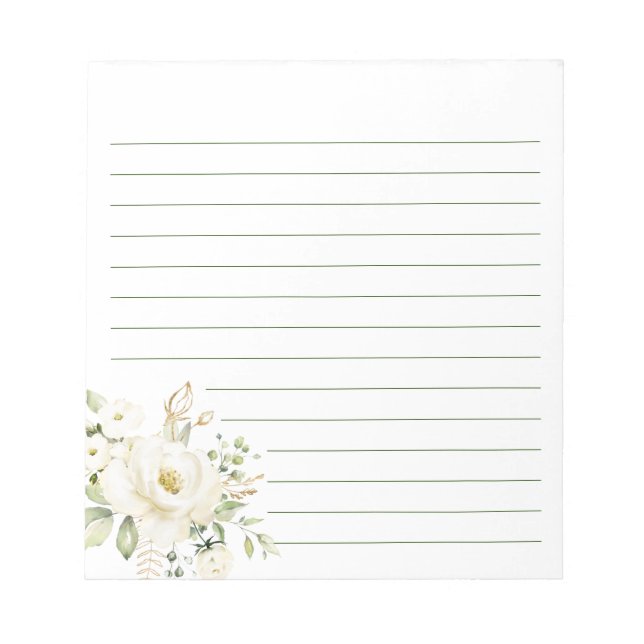 Bloco De Notas White Lily Flowers Floral Peony Feminina Vinculada (Frente)
