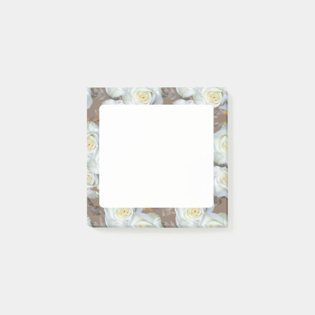 Bloco De Notas White Roses Romantic Rustic Pattern (Frente)