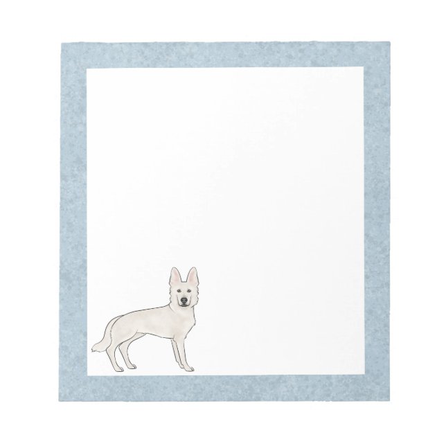 Bloco De Notas White Shepherd White GSD Cartoon Dog Blue (Frente)