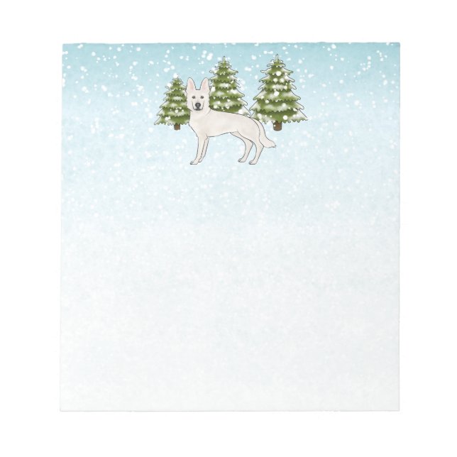 Bloco De Notas White Swiss Shepherd White GSD Dog Winter Forest (Frente)