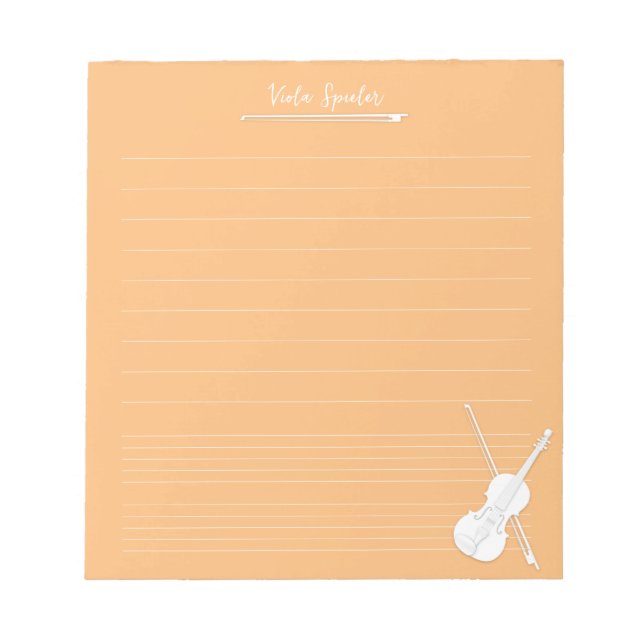 Bloco De Notas White Violin Personalised Music Lesson Orange (Liç (Frente)