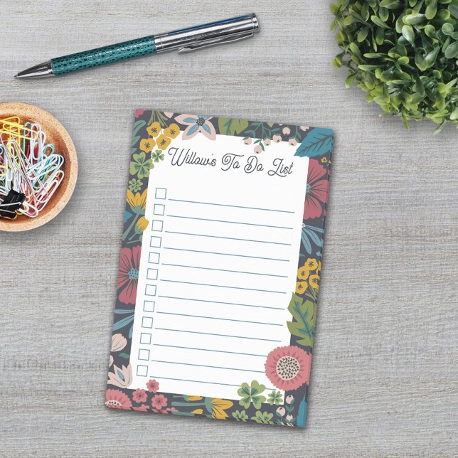 Bloco De Notas Wild Garden Florals Custom Name To Do List (Criador carregado)