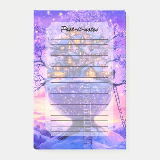 Bloco De Notas Winter Fantasy Snowy Tree Village Landscape