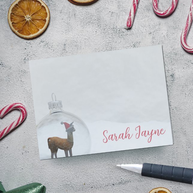 Bloco De Notas Winter Llama Snow Funny Christmas Personalizado (Fun and festive post it notes with space for your name)