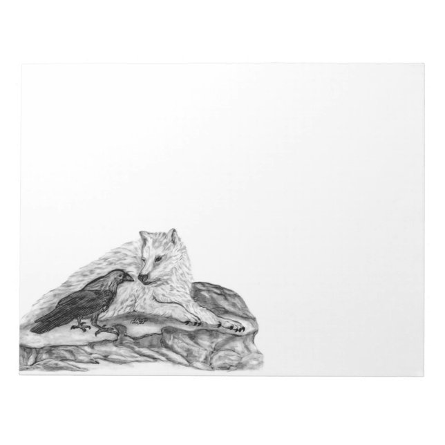 Bloco De Notas Wolf e Raven design preto e branco (Frente)