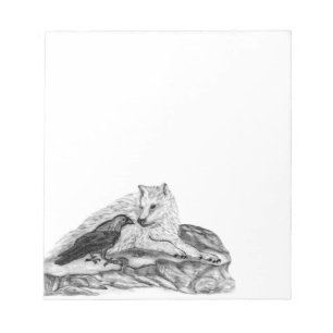 Bloco De Notas Wolf e Raven design preto e branco