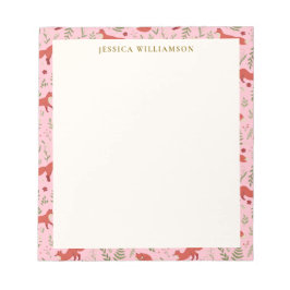 Bloco De Notas Woodland Fox Botanical Pattern Personalized Name