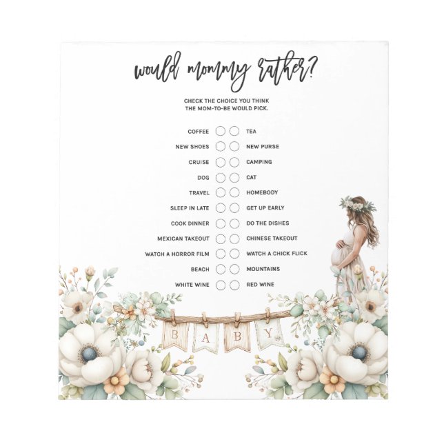 Bloco De Notas Would Mommy Rather? Baby Shower Game (Frente)