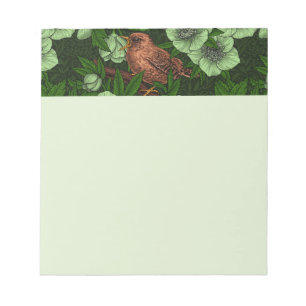 Bloco De Notas Wren e hellebord, verde-claro