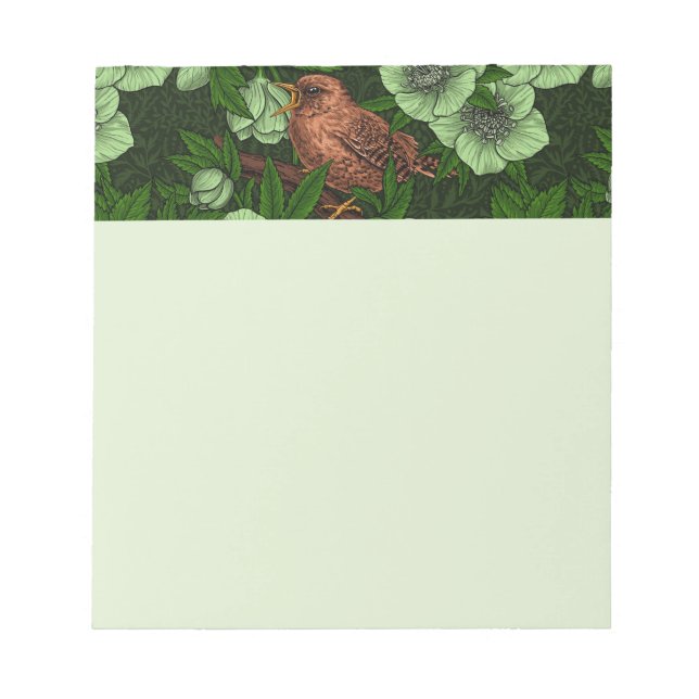 Bloco De Notas Wren e hellebord, verde-claro (Frente)