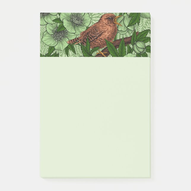 Bloco De Notas Wren e hellebord, verde-claro (Frente)