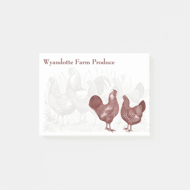 Bloco De Notas Wyandottes Vintage Red Chickens Fazenda (Frente)
