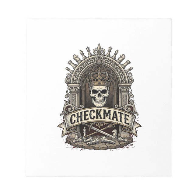 Bloco De Notas Xadrez Antigo Checkmate Skull King (Frente)