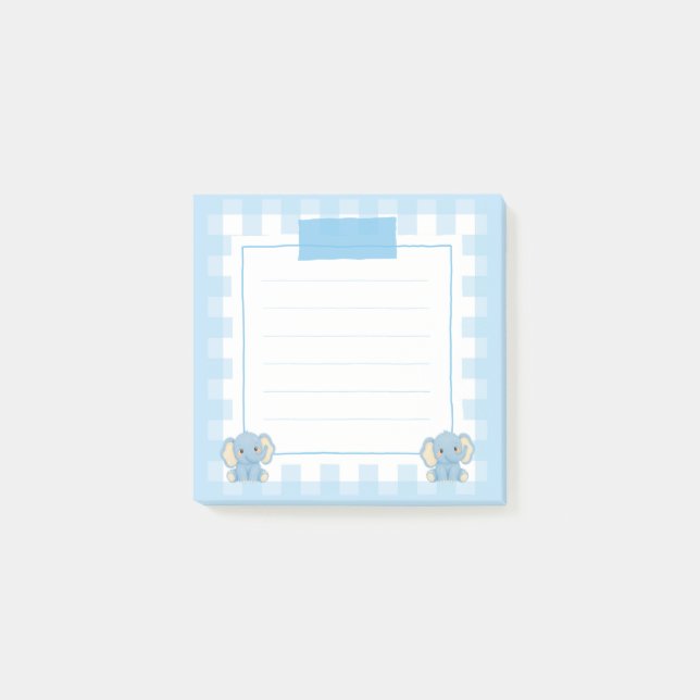 Bloco de Notas Xadrez Azul Elefante Fofo (Frente)