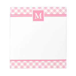 Bloco De Notas Xadrez bebê rosa Monograma