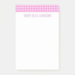 Bloco De Notas Xadrez de Gingham, rosa e branco, personalizada