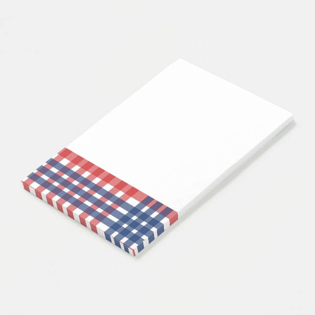 Bloco De Notas Xadrez de Gingham Vermelho, Branco e Azul (Inclinado)