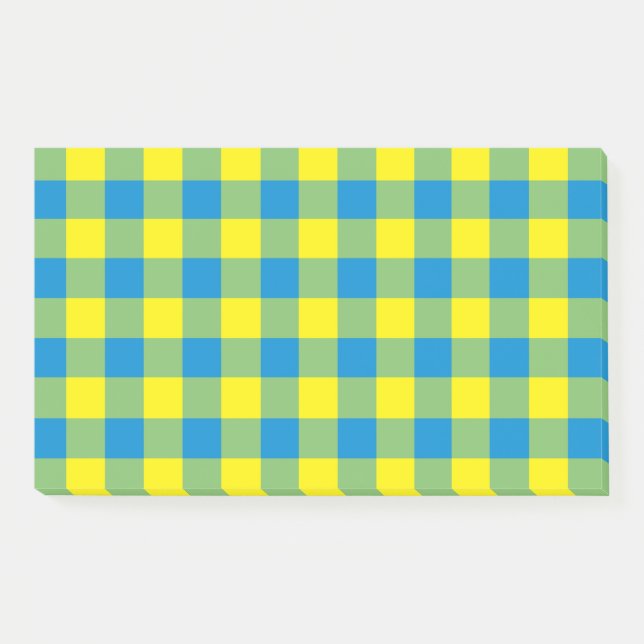 Bloco De Notas Xadrez Escocês Azul Amarelo Verde (Frente)