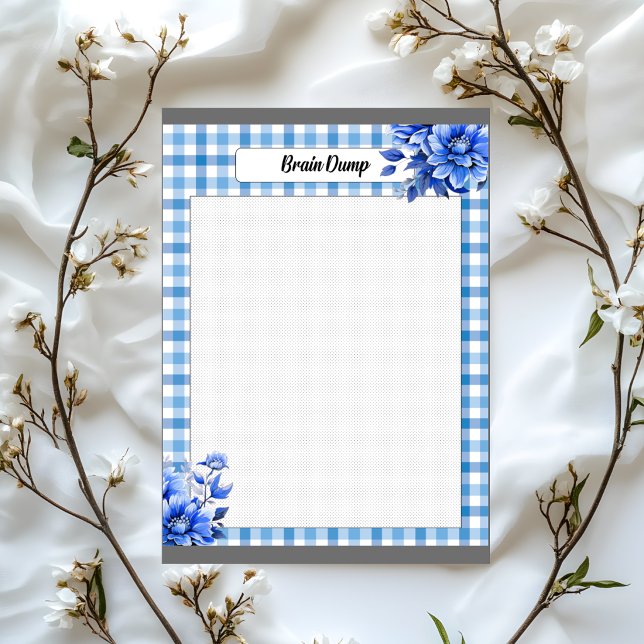 Bloco De Notas Xadrez Floral Azul_ Lixão Cerebral (Criador carregado)