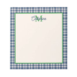 Bloco De Notas Xadrez Gingham Azul e Verde com Monograma