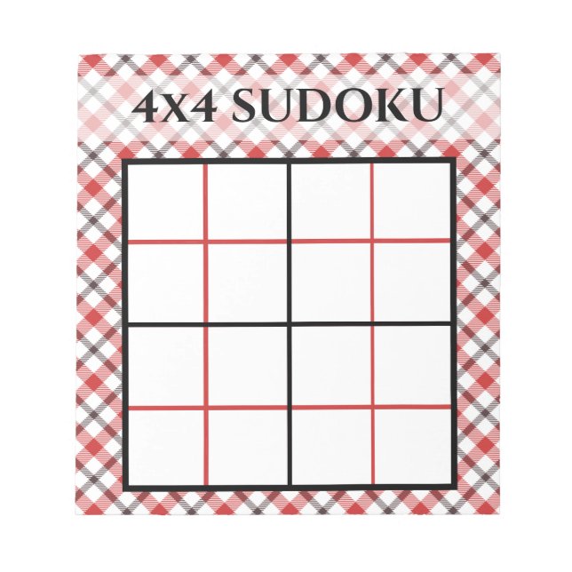 Bloco De Notas Xadrez Vermelha 4x4 Sudoku Grid Modelo (Frente)