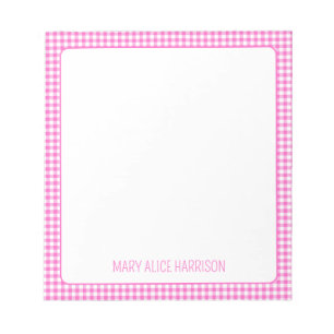 Bloco De Notas Xadrezinho Rosa e Branco Personalizado