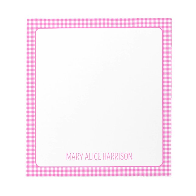 Bloco De Notas Xadrezinho Rosa e Branco Personalizado (Frente)