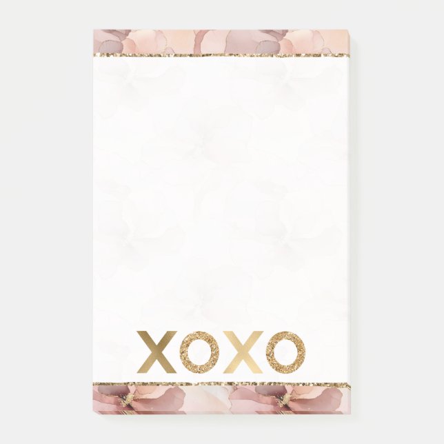 Bloco De Notas XOXO Dourado Floral Cor-de-Rosa Esbranquiçada (Frente)