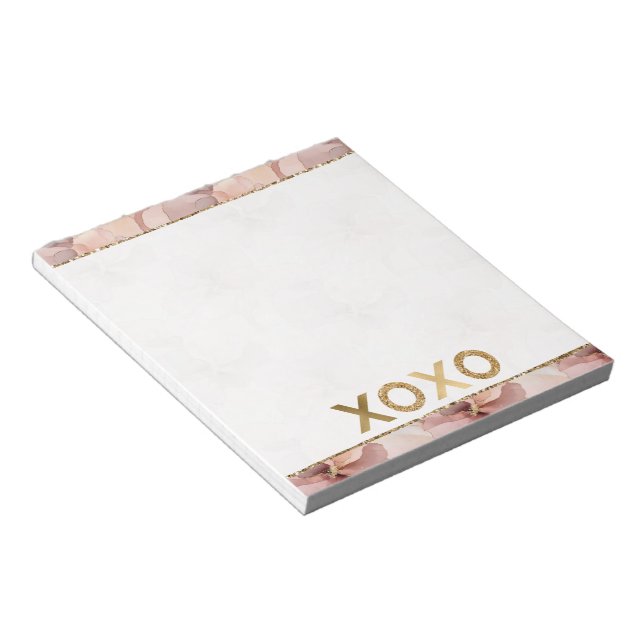 Bloco De Notas XOXO Dourado Floral Cor-de-Rosa Esbranquiçada (Inclinado)