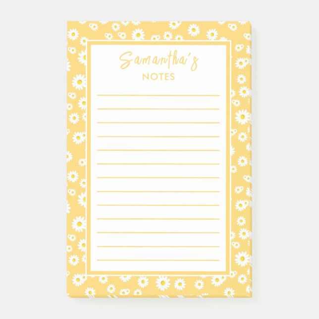 Bloco De Notas Yellow Boho Primavera Daisies (Frente)