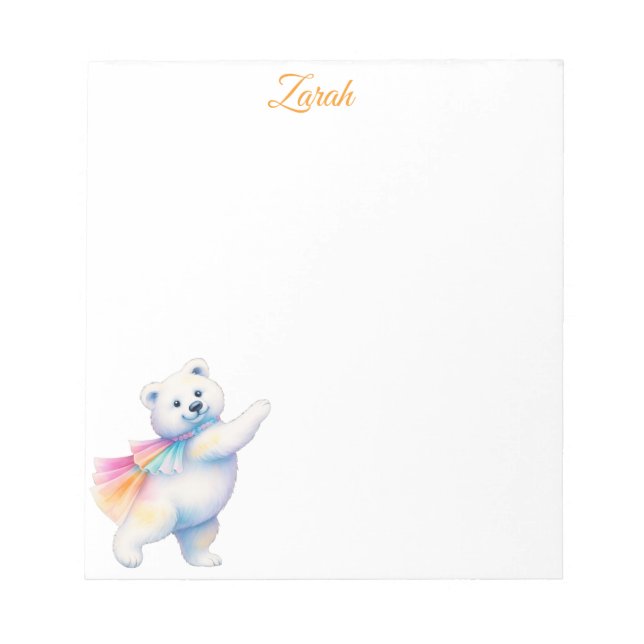 Bloco De Notas Zarah o Urso Polar Dançante | Personalizado (Frente)