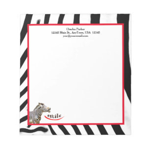 Bloco De Notas Zebra sorri preto/branco/vermelho personalizável