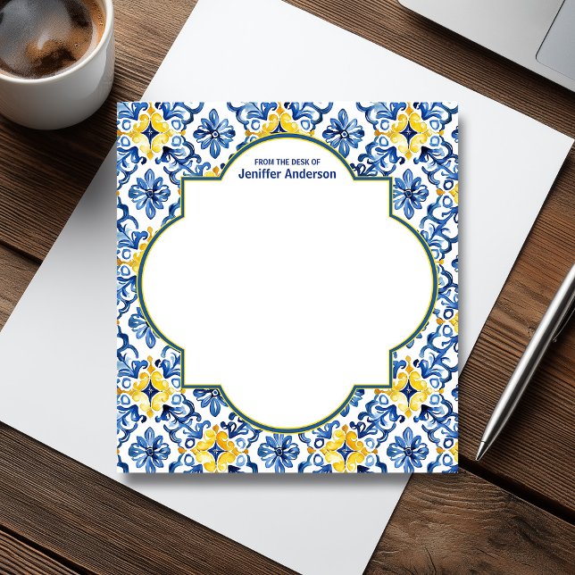 Bloco De Notas Zellij padrão marroquino azul e amarelo (Moroccan Zellij Pattern Blue & Yellow Notepad)