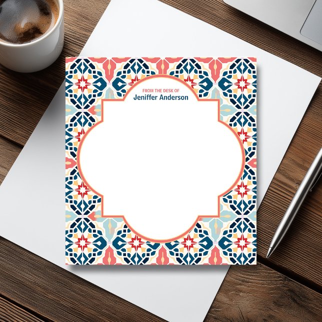 Bloco De Notas Zellij - Padrão marroquino azul e rosa (Moroccan Zellij Pattern Blue & Pink Notepad)