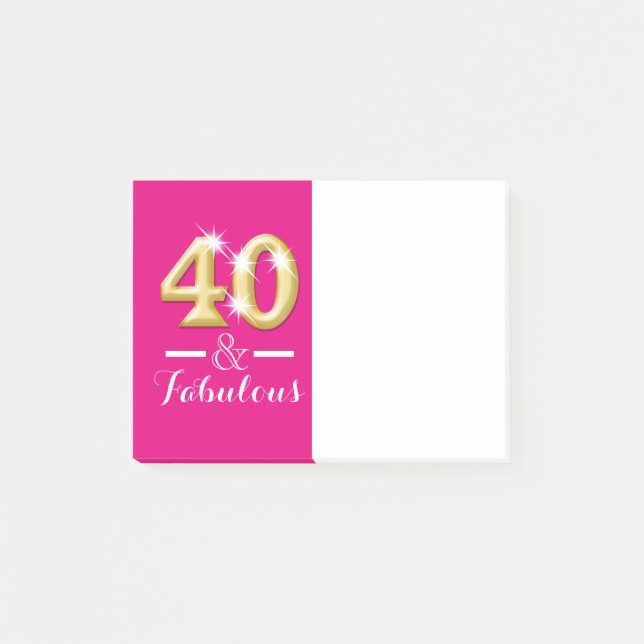 Bloco Post-it 40 e fabuloso aniversário rosa dourado (Frente)