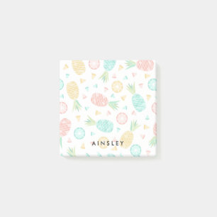 Bloco Post-it Abacaxis cor-de-rosa & nome feito sob encomenda