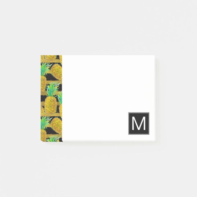 Bloco Post-it Abacaxis dourados no monograma das listras | (Frente)