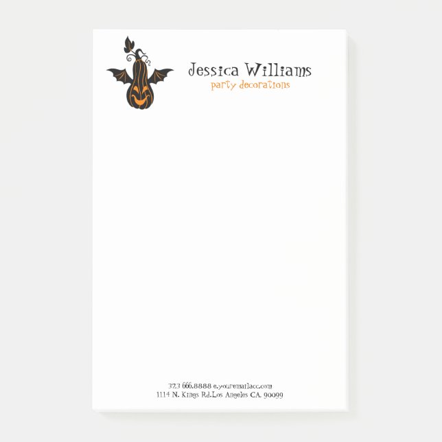 Bloco Post-it Abóbora De Halloween Bonita Com Asas De Bat (Frente)