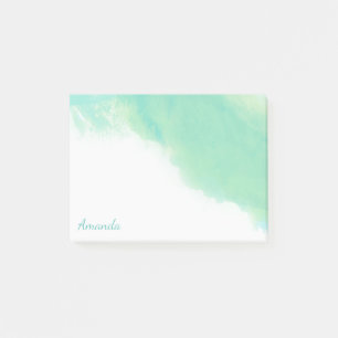 Bloco Post-it Abstrato de Aquarela azul-oceano com monograma