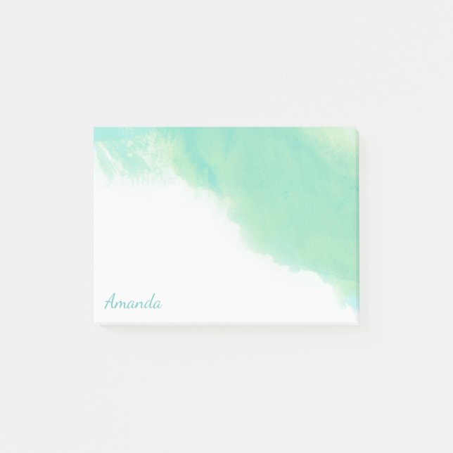 Bloco Post-it Abstrato de Aquarela azul-oceano com monograma (Frente)