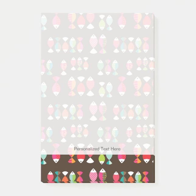 Bloco Post-it Abstrato retro peixe debaixo de água padrão 2 (Frente)