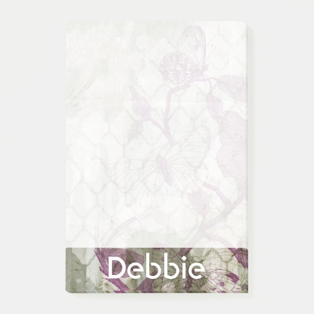 Bloco Post-it Adicione seu nome | Borboletas árabes IV (Frente)