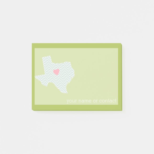 Bloco Post-it Amor pelo Estado do Texas com Coração Personalizad (Frente)