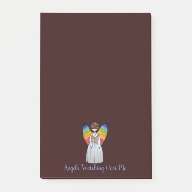 Bloco Post-it Anjo De Aquarela Com Asas Arco-Íris Lendo Um Livro (Frente)