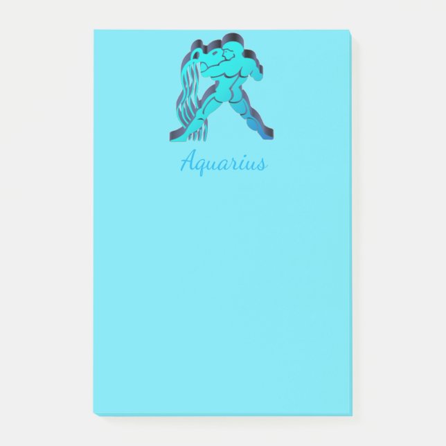 Bloco Post-it Aquarius Zodiac Astrology Blue Elegante Sinal Sun (Frente)