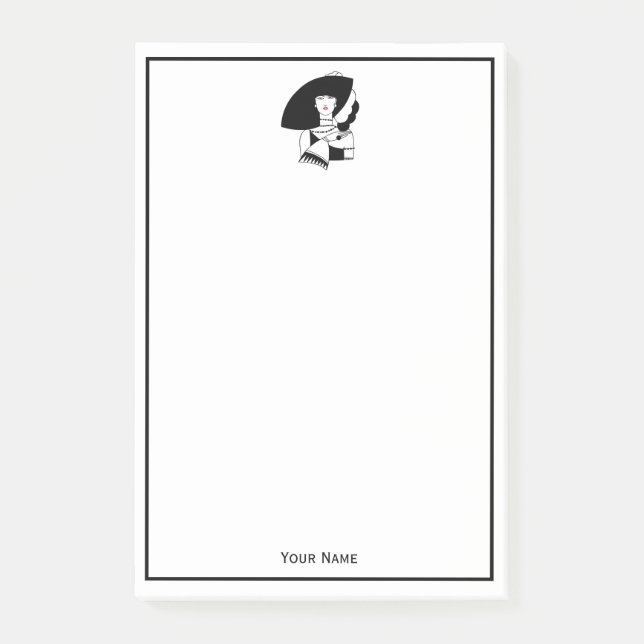 Bloco Post-it Art Deco Woman Em Big Hat Luva RL (Frente)