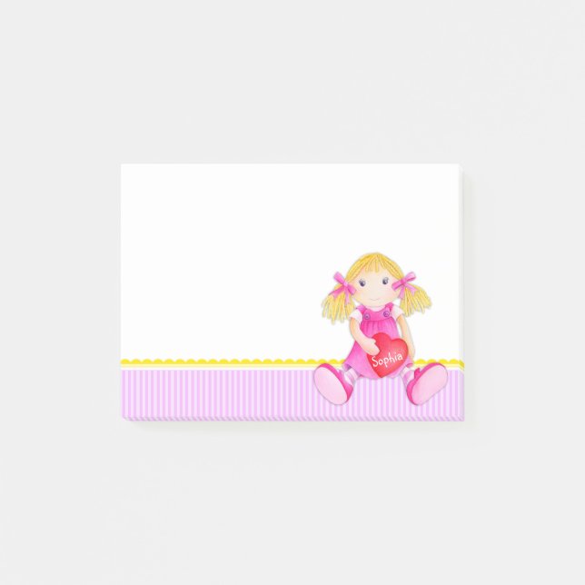 Bloco Post-it Arte de aquarela do boneco de pano posta que ele n (Frente)